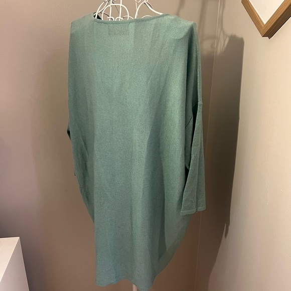 Kerisma Center Seam 3/4 Sleeve V-Neck Blue Raven Knit Sweater Pocket Top M/L - Picture 4 of 4